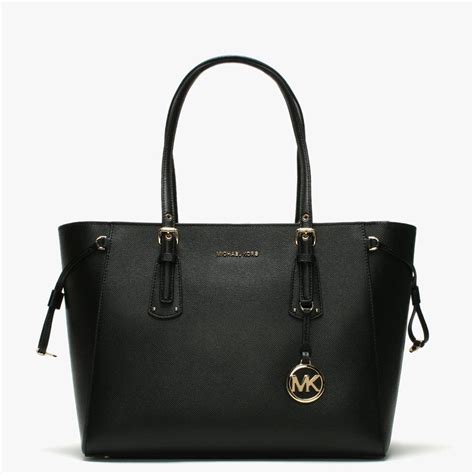 tote michael kors black bag|Michael Kors black leather bag.